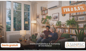 Installation d'une climatisation réversible éligible à la TVA 5,5 % par un technicien de Sanipac à Annonay.